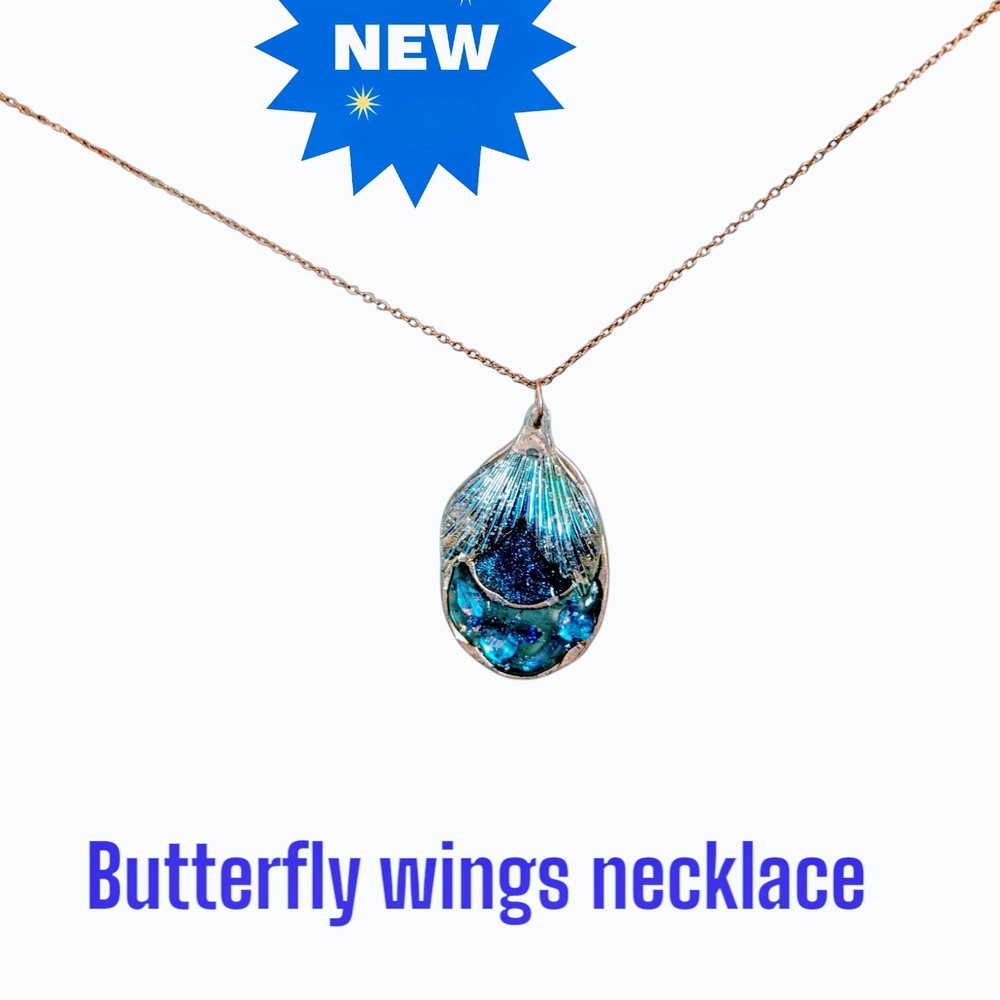 SOLD Blue Teardrop Pendant Necklace with Oceanic Charm